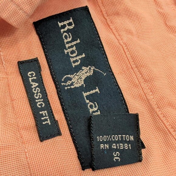 Ralph Lauren Sz 16.5 L Button Down Shirt Men Short Sleeve Pink Salmon Polo Golf - Picture 9 of 10